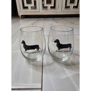 Dachshund It's Been a Long Day Stemless Wine Glass Set of 2 Wiener Dog Barware